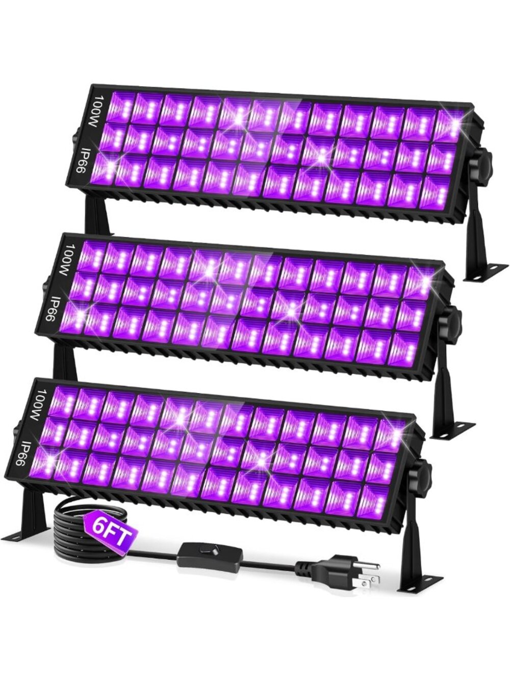 3-Pack 100W Black Light Bar - Waterproof, Perfect for Halloween & Parties